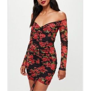 Floral Ruched Front Mesh Dress